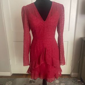 The Fifth Label Women's Rhythm Long Sleeve Ruffle Fit & Flare Dress Raspberry S